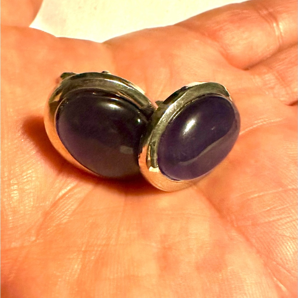 Silver and Purple Oval Cufflinks